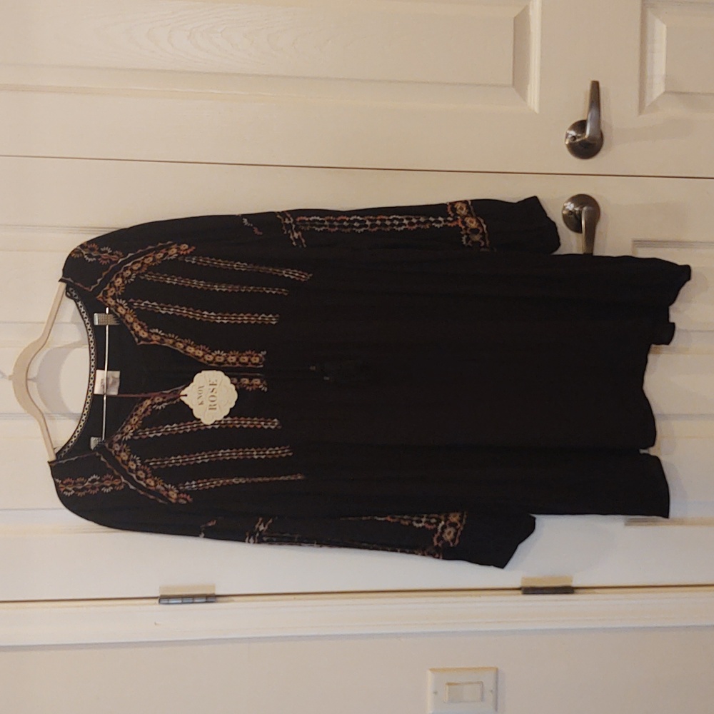 Knox Rose Black Embroidered Dress Vyshanka Vyshivani XXL NWT